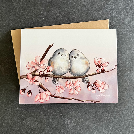 This love card features 2 birds sitting on a Cherry Tree branch